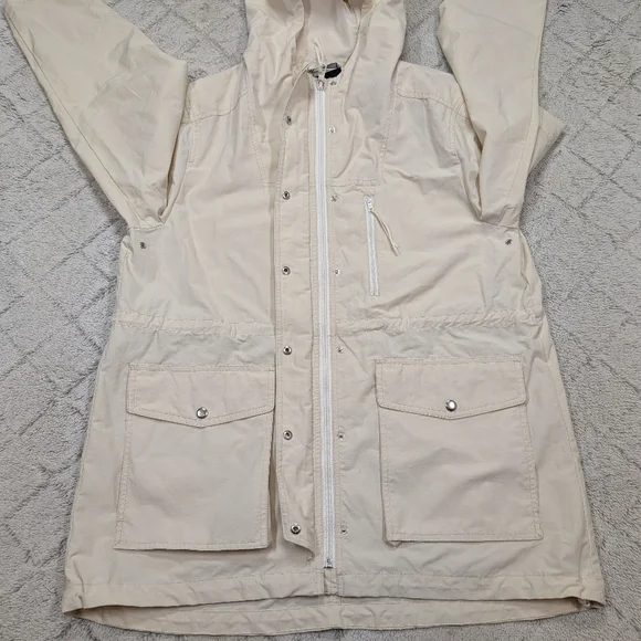 J. Crew Jacket Womens L White Cream Relaxed Perfect Lightweight Hooded Rain - Picture 2 of 10